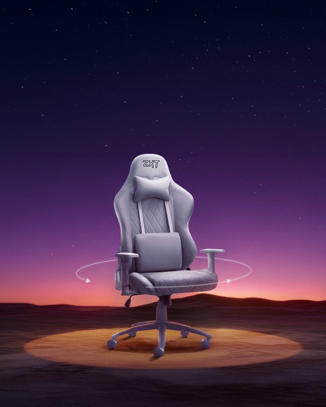 ZXT ZC201 chair in the desert at dusk, clean key visual